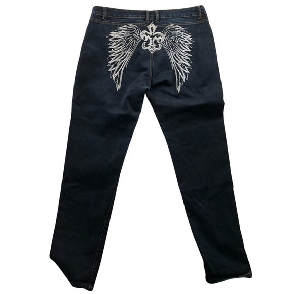 Impression Womens Embroidered Jeans Size 21 Blue Denim Angel Wings Casual Y2K - Picture 2 of 15